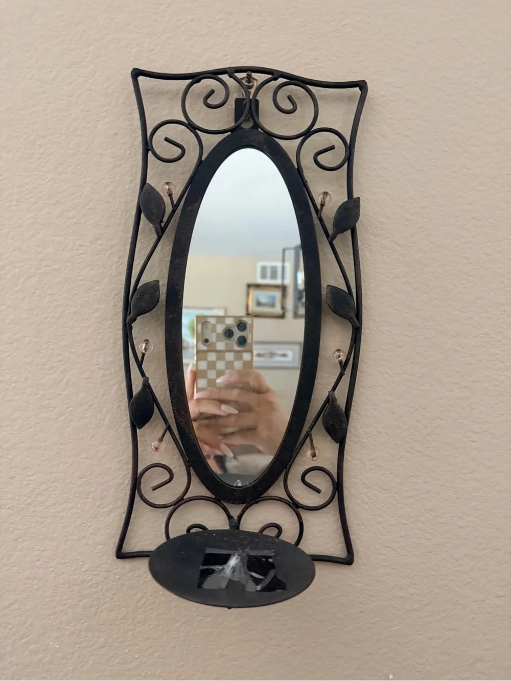 Black Wrought Iron Oval Wall Mirrors with Scrollwork